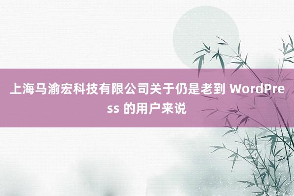 上海马渝宏科技有限公司关于仍是老到 WordPress 的用户来说